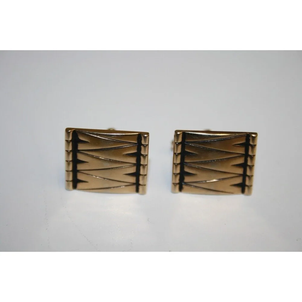 Vintage Golden & Black 1960s MOD Squared Stitched Look SWANK Cuff Links Rare